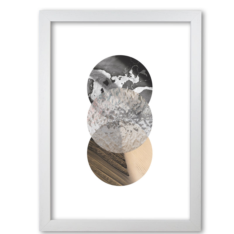 Sand, Glass And Shadow Abstract Circles - Single Picture Frame Print, 30 cm H x 21 cm W x 5 cm D, White Grain Frame
