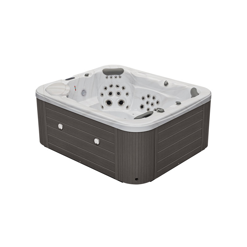 Danika 5-Person Gray Acrylic Rectangle Hot Tub with Jets and LED Lighting