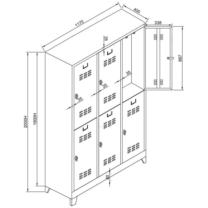 Armoire de rangement Locker, Bleu, H 78,7 po x l 46,1 po x P 15,7 po