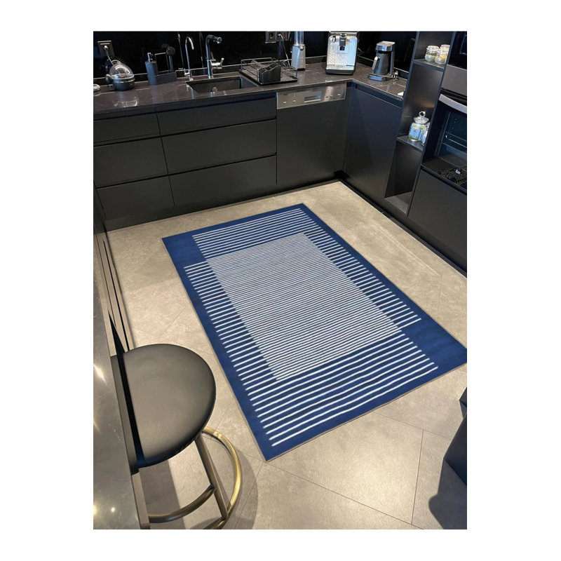 Blue Themed Striped Stripe Patterned Creative Modern Decorative Carpet, Rectangle 4'8" x 6'7"