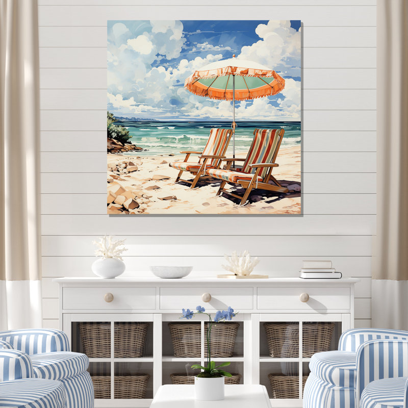 Beautify Beach Chairs Scenery III - Nautical & Beach Canvas Art Print, 24" H x 24" W, Toile tendue