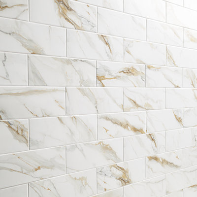 Calacatta Gold Subway 4 in. x 12 in. Matte Porcelain Floor and Wall Tile