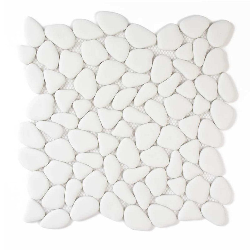 Huron Glass Pebbles Mosaic Tile, White