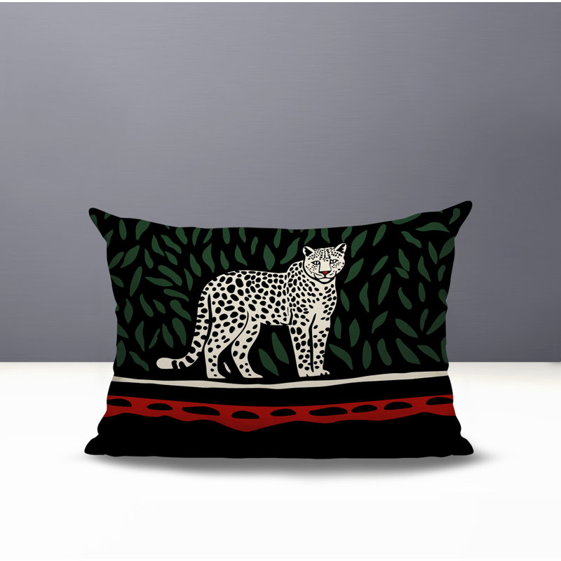 Oreiller rectangulaire réversible intérieur / extérieur Hota Leopard, Rectangle H 14 po x l 20 po, Rouge