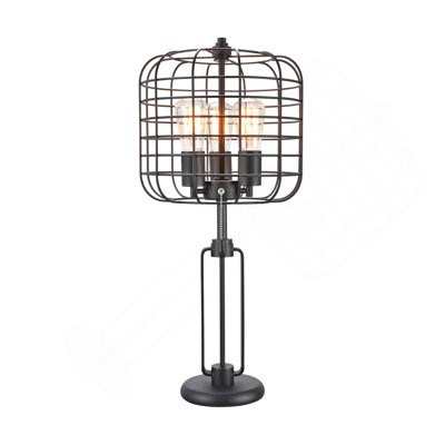 26"H BLACK INDUSTRIAL WIRE CAGE TABLE LAMP W/ EDISON BULB