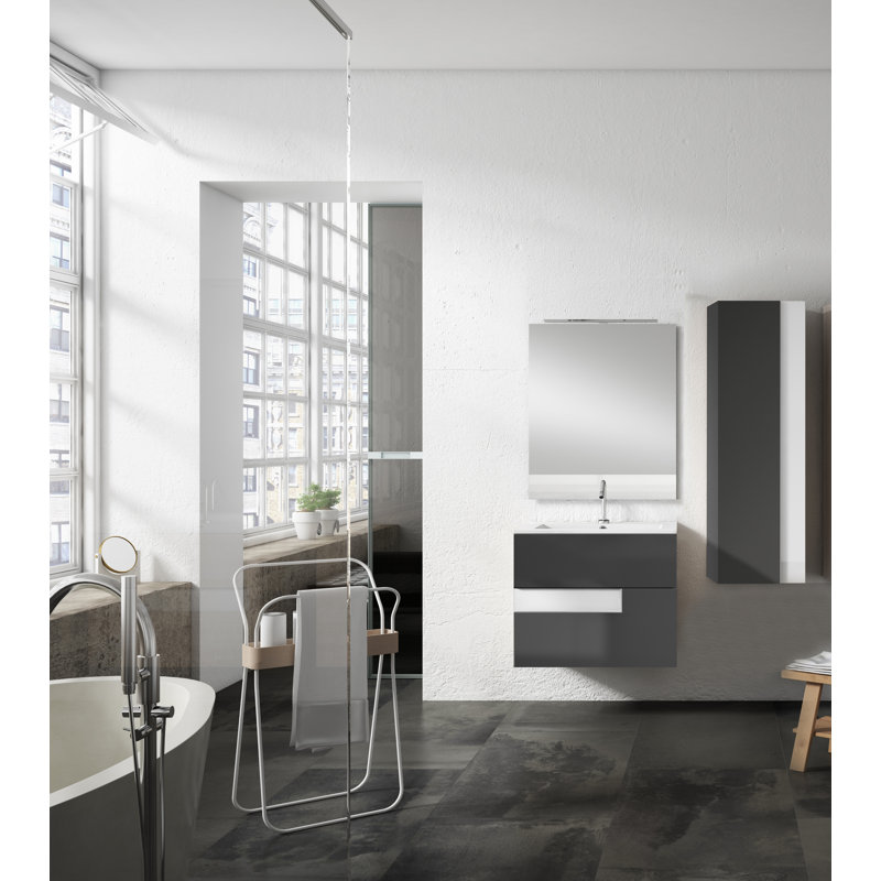 Ensemble de meuble-lavabo mural simple 24 po Malika, Gris / blanc