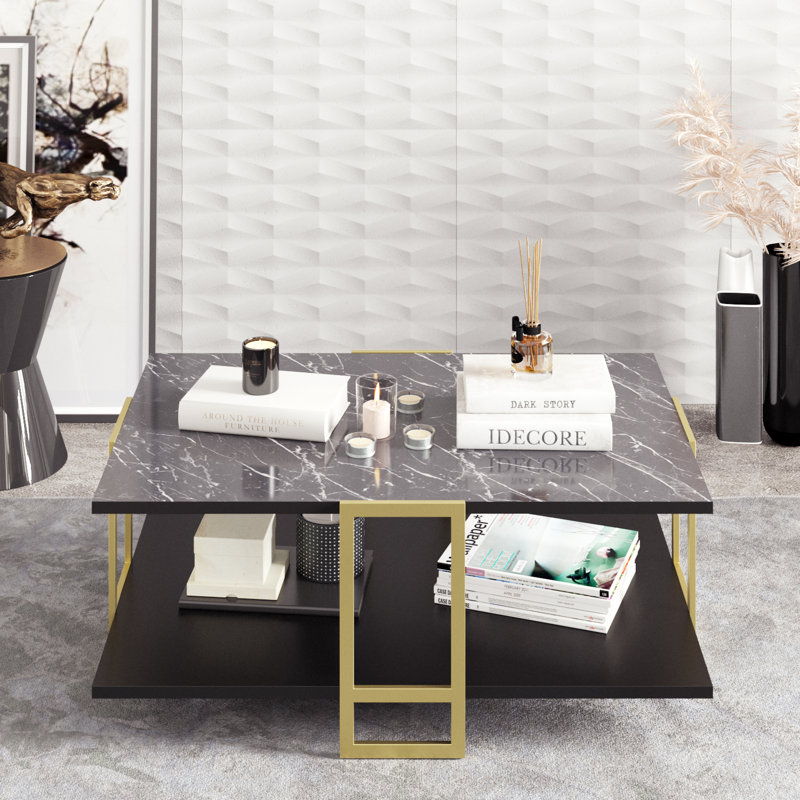 Polka 4 Legs Coffee Table with Storage, Black, Bendirie
