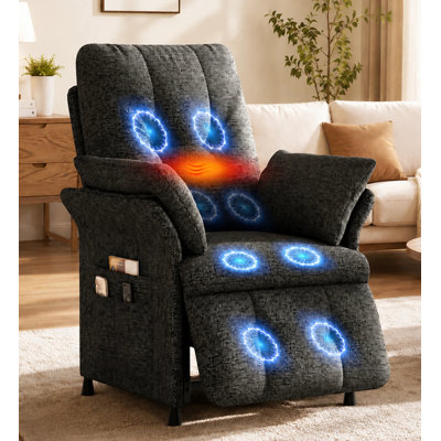 Fauteuil inclinable électrique de 34 po avec chauffage et massage, canapé inclinable avec télécommande et 3 poches latérales, canapé-lit facile à assembler pour le salon