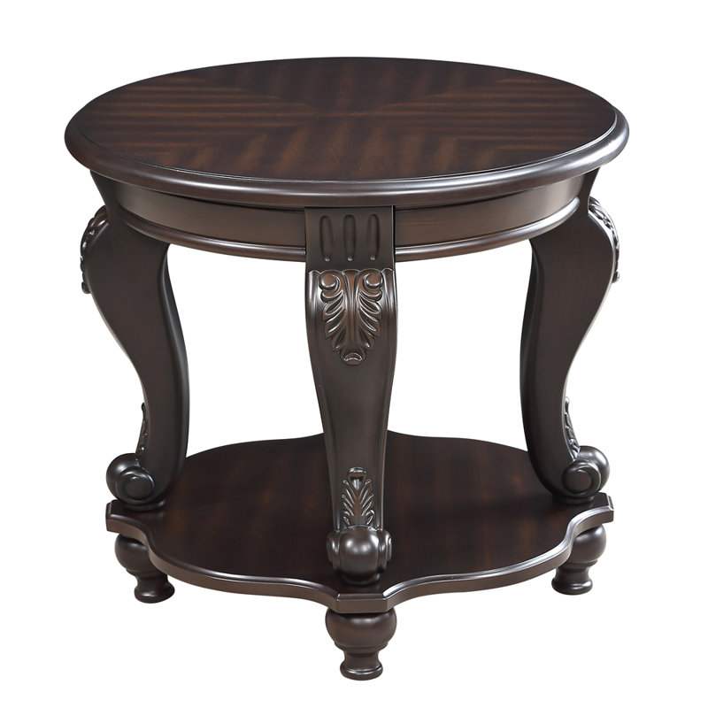 22'' Two Tone Round End Table,Solid Wood Sofa Side Table With Shelf,Living Room Corner Table Easy Assemble