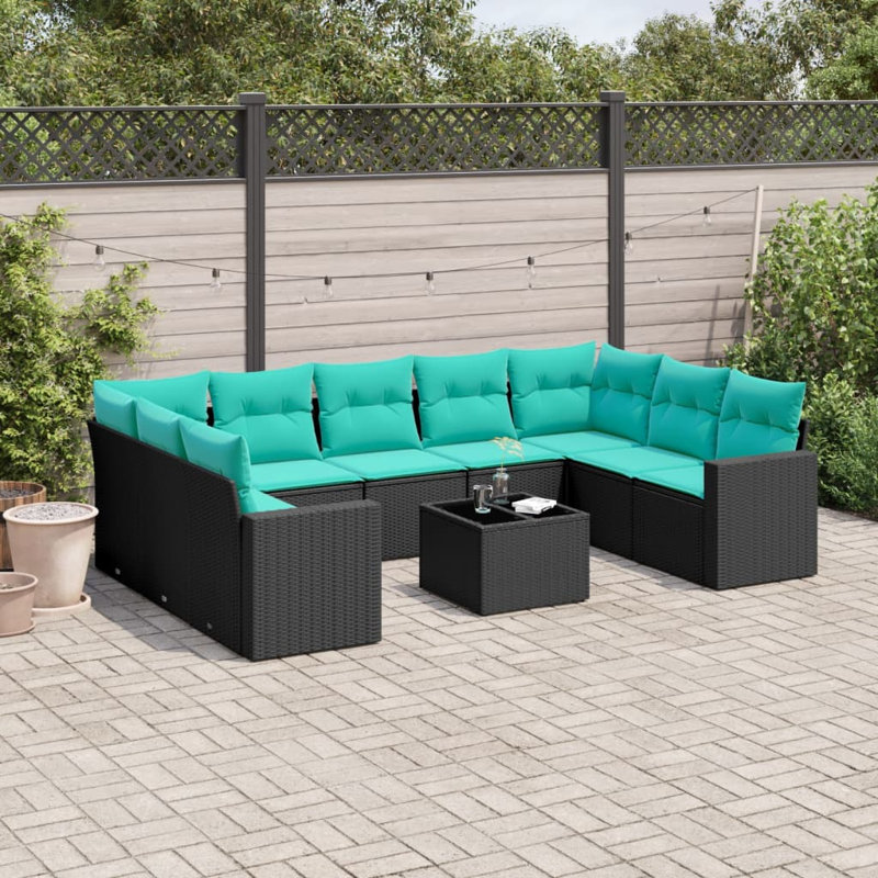  Ensemble de canapé de patio 10 pièces avec coussins en rotin de polyester noir
