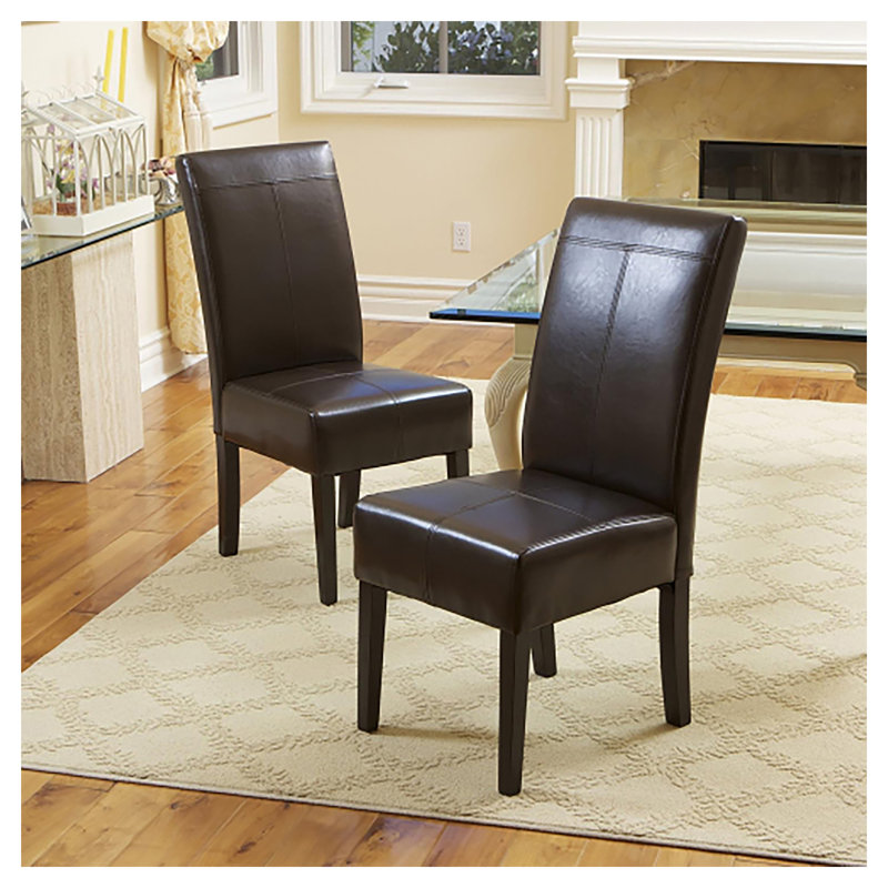 Chocolate Brown Leather Dining Chairs Set of 2 - Upholstered Kitchen Chairs with Sturdy Hardwood Frame & Comfortable Padded Seats