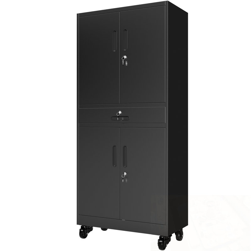 Armoire de rangement en métal avec tiroir, portes verrouillables et 2 tablettes réglables