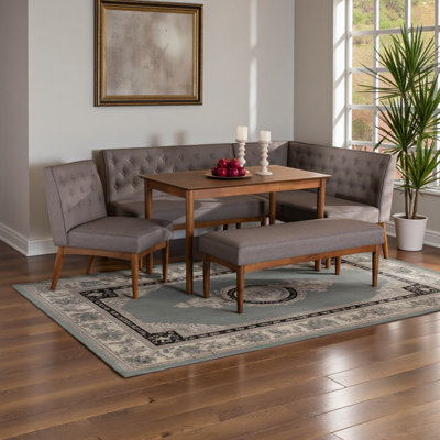 Robbie 5-Piece Set Gray Upholstered & Brown Finished Dining Nook, 27.56" H X 47.12" W X 27.23" D