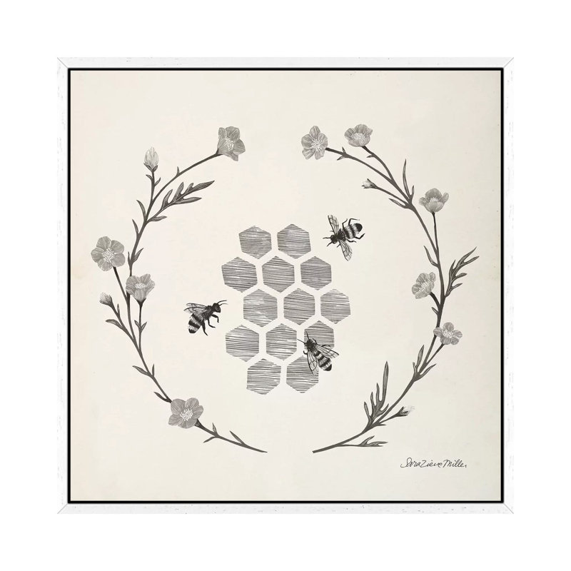Happy To Bee Home III Neutral by Sara Zieve Miller - Print on Canvas, White Floater Framed, 66.04cm H x 66.04cm W x 3.81cm D