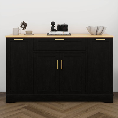 Kitchen Storage Sideboard, Extendable Dining Table, Adjustable Shelves, 3-Tier Pull-Out Rack