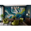 Abstrait marbré abstrait fluide vagues bleu sarcelle et bleu marine amovible-1024278569-1024278575