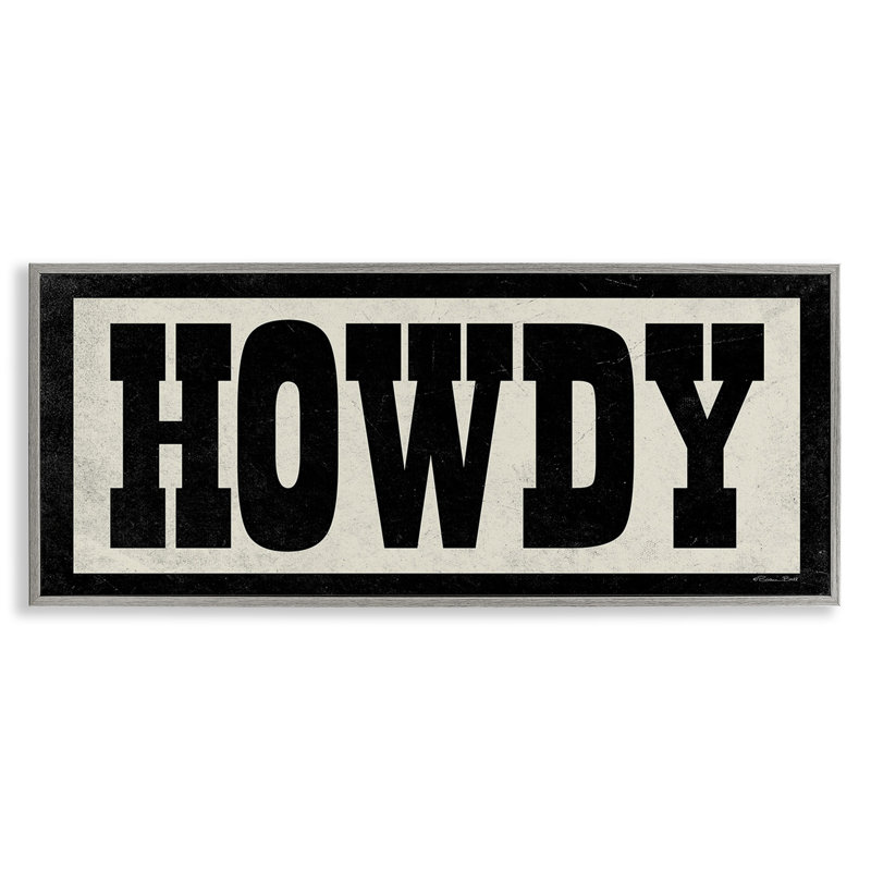 «Vintage Howdy Sign», art de la giclée sur cadre gris par Susan Ball, Estampe numérique Farmhouse, H 13 po x l 30 po