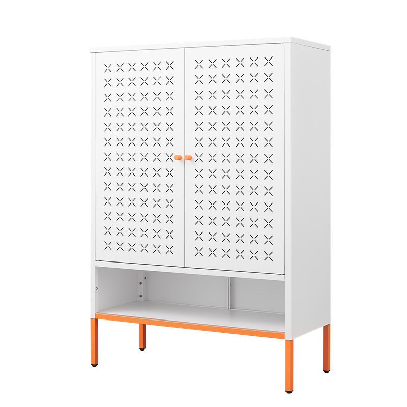 Revolutionize Your Entryway! Grid Double - Door Shoe Cabinet with 3 Adjustable Compartments, Suspended Hollow Shoe - Changing Space & 15cm Moisture - Proof Feet
