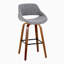 Tabouret de bar à hauteur fixe avec pivot en bois de noyer et tissu gris avec repose-pieds carré en métal noir - ensemble de 2
