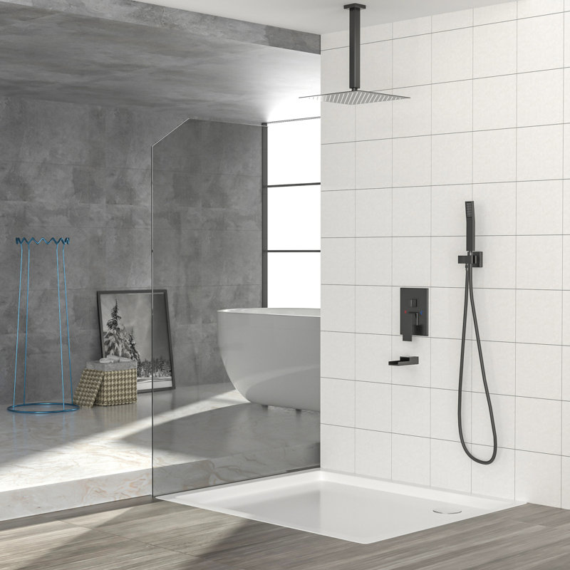 Luxueux système de douche à pluie en acier inoxydable noir moderne pour une expérience de salle de bain de style spa