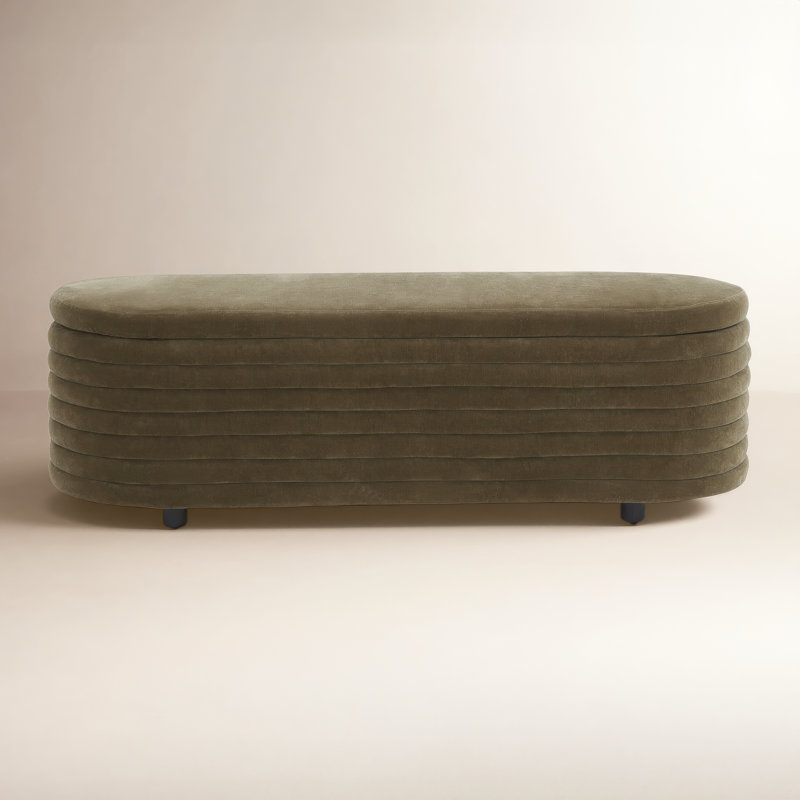 Delray Upholstered Flip Top Storage Bench, Dark Olive Green Velvet