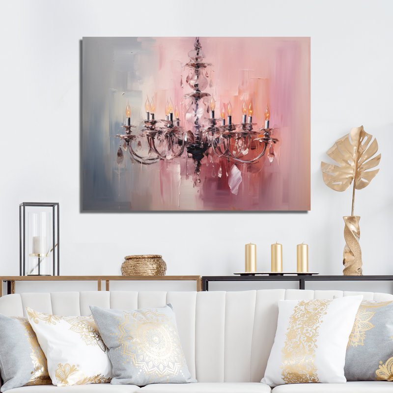 «Chandelier Minimalist Brilliance II», reproduction sur toile, H 16 po x l 32 po x P 1 po, Encadrement doré