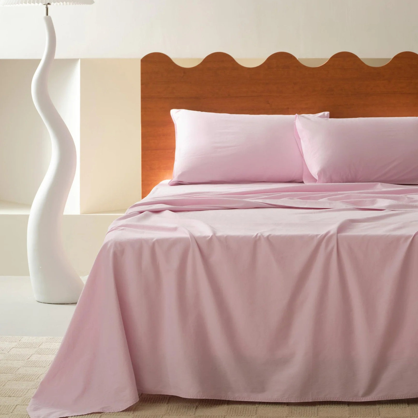 Double Stitch 100% Cotton Sheet Set, Blush Pink, California King Sheet Set with 2 Pillowcases
