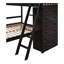 Lit superposé simple au-dessus d'un lit double en bois avec six tiroirs et tablettes flexibles, lit inférieur à roulettes, espresso-895234299