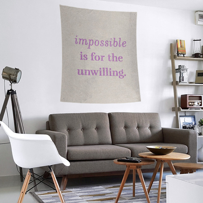 Tapisserie quote « impossible à écrire » en polyester, H 80 po x l 68 po, Blanc / violet