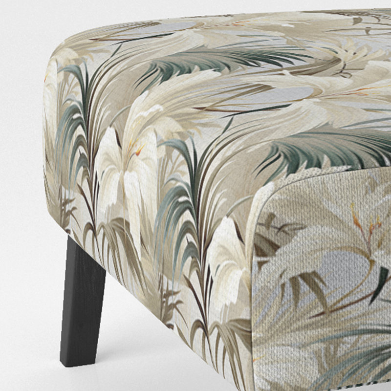 Tranquil Retreat Tropical Pattern - Upholstered Coastal Slipper Chair, Tropical Leaves Accent Chair