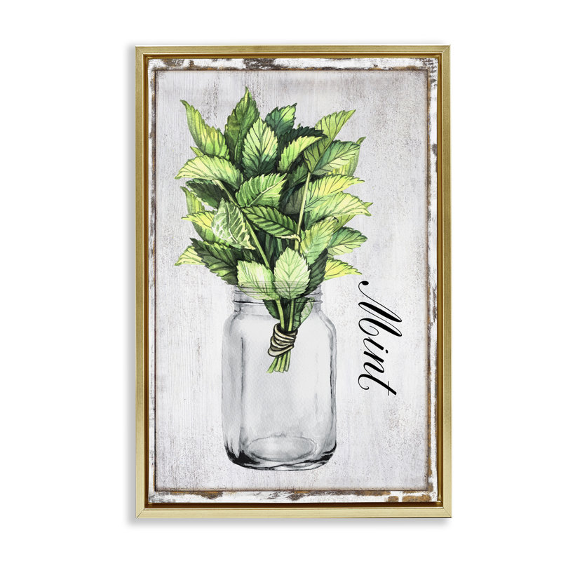  Toile flottante encadrée «Rustic Garden Mint» par Creatif Belle, H 25 po x l 17 po, Cadre flottant métallique doré