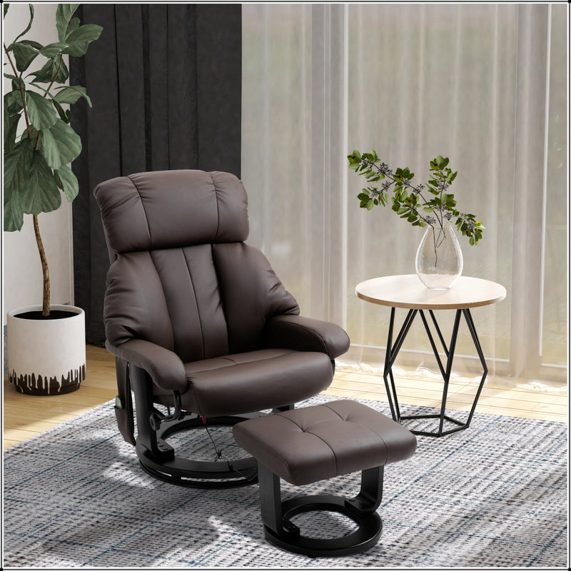 Massage Recliner Chair with Ottoman, 360° Swivel Recliner and Footstool, PU Leather Reclining