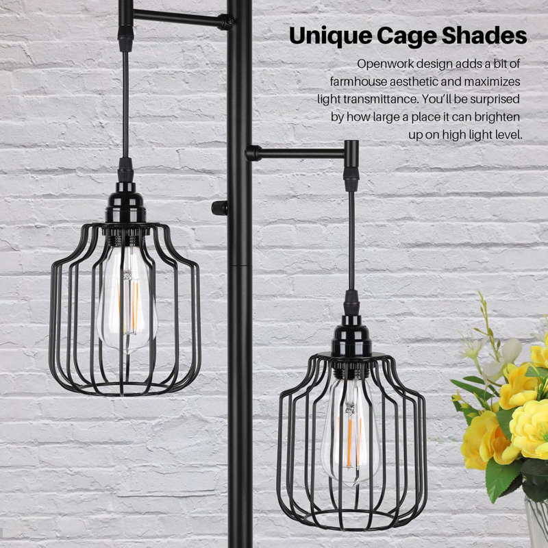 Lampe sur pied à intensité variable 17 étages avec 3 ampoules à DEL Edison 800LM, grande lampe sur pied pour le salon