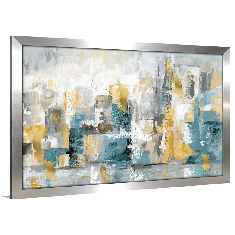 «City Views I», reproduction de peinture acrylique, H 33,5 po x l 49,5 po x P 1 po, Encadrement argenté