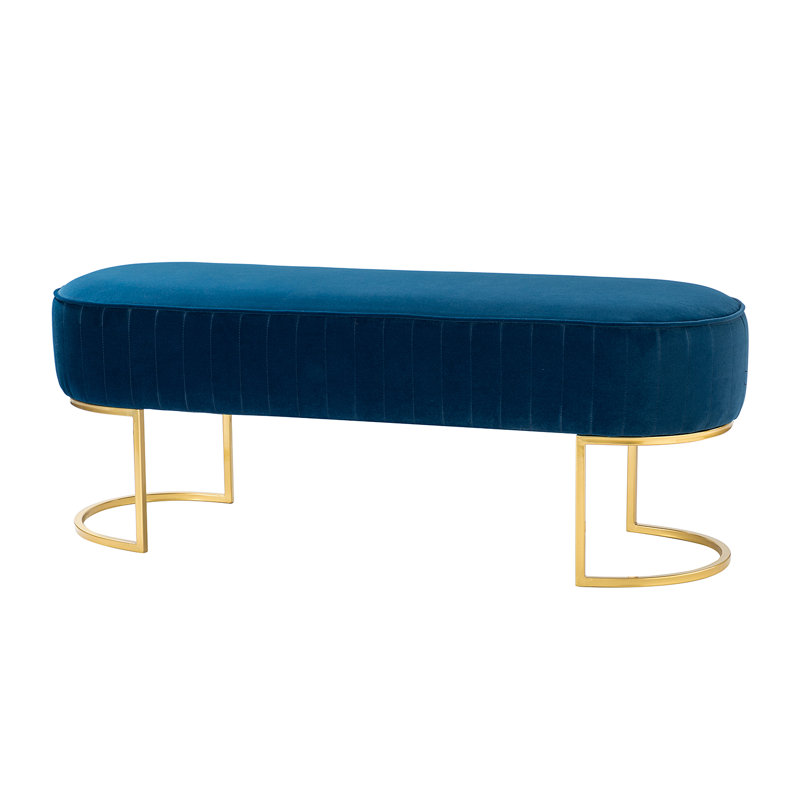 Ferdinand 48" W Velvet Upholstered Living Room Bench with Horseshoe-shaped Metal Legs, Navy