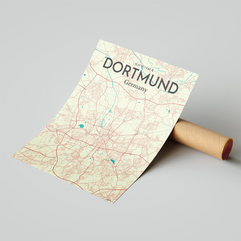 Carte de la ville de Dortmund, impression à Oranje, H 20 po x l 16 po, Vert / beige