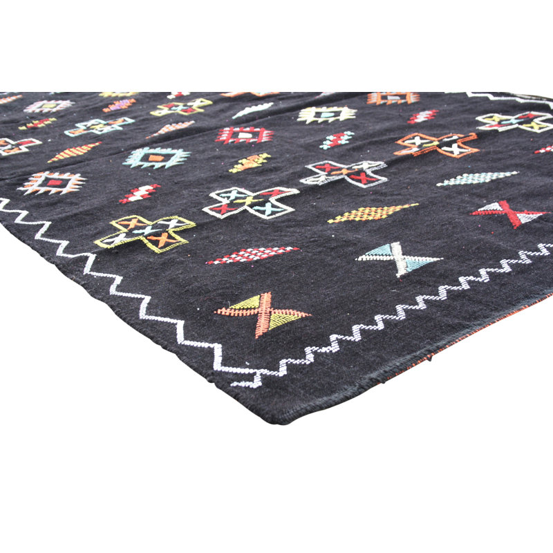 Tapis noir unique de style années 1990 de 3 pi 9 po x 6 pi 6 po