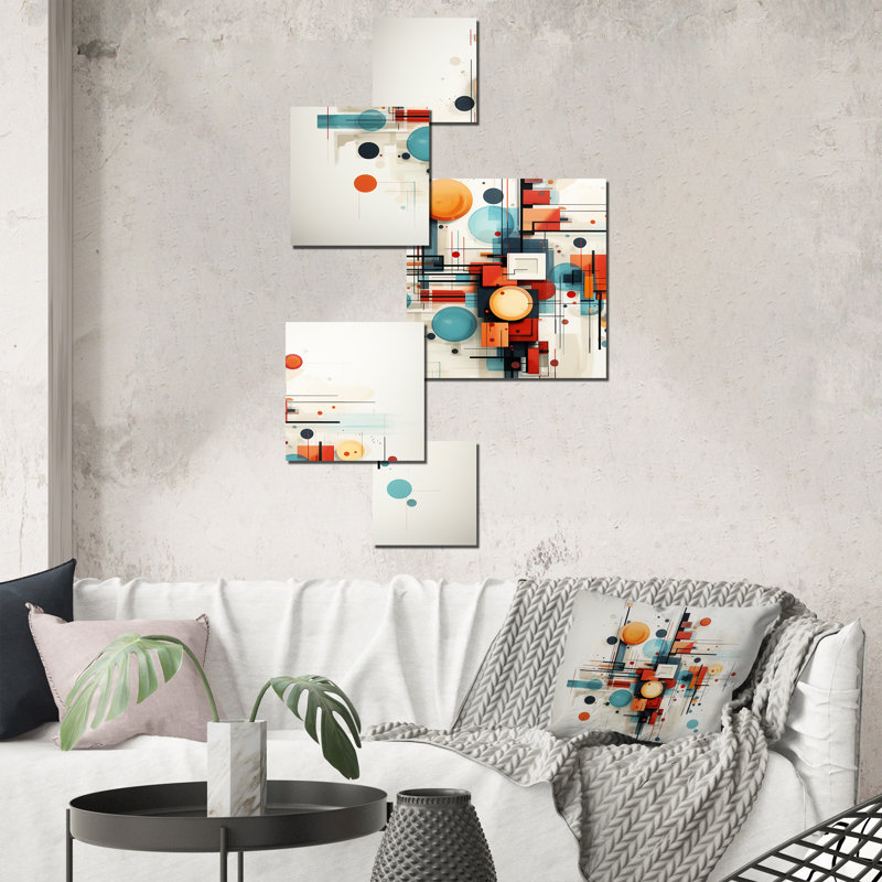 Ensemble de 5 reproductions d'art murales carrées Mid-Century