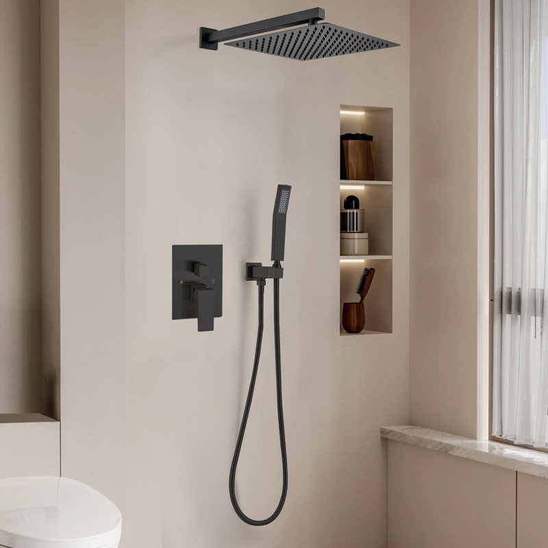 1-Spray Patterns 11.8 In. Wall Mount Dual Fixed And Handheld Shower Head With 1.8 GPM, Matte Black