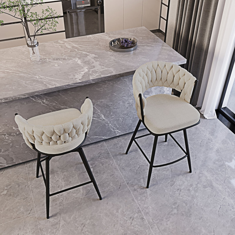 Ensemble de 2 chaises rembourrées pivotantes avec accoudoirs, 2, Blanc