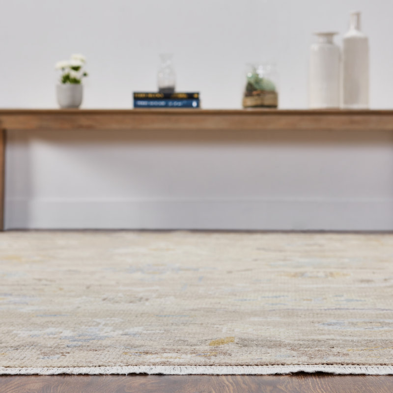 Francess Hand Knotted Oriental Area Rug in Tan, Rectangle 12' x 15'