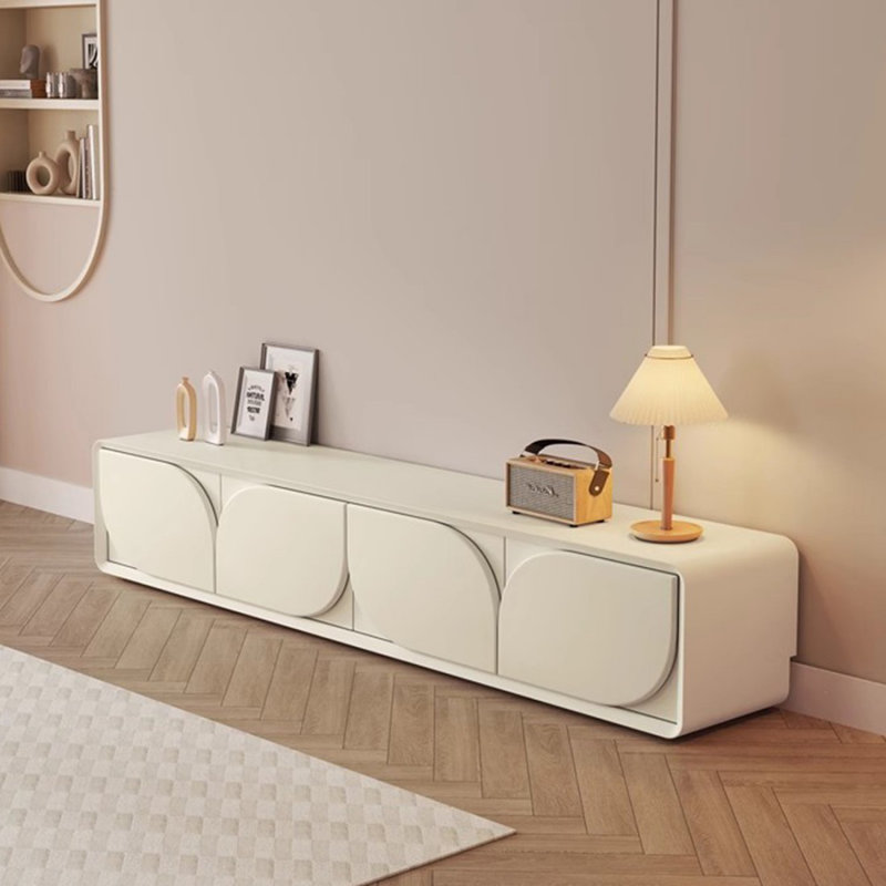Meuble télé moderne en bois massif blanc, H 14,37 po x L 70,87 po x l 15,75 po