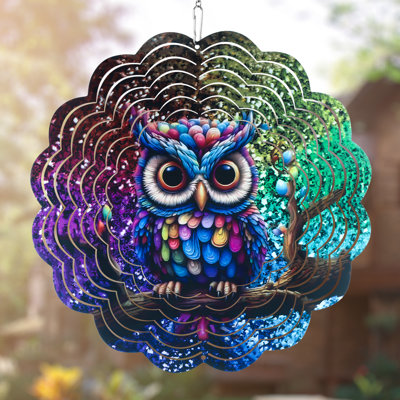 Bebhinn Dreamy Owl Wind Spinner Mandala 3D Stainless Steel Laser Cut Metal Art Geometric Pattern Hanging Wind Spinner,Mother's Day Gift