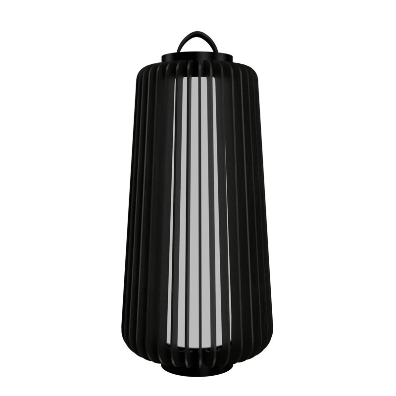 Black LED Floor Lamp with Natural Wood Veneer