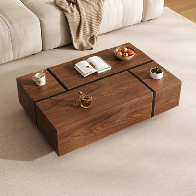 47.24'' Walnut Wood Coffee Table Rectangular Coffee Table Modern Coffee Table With 4 Storage Drawers
