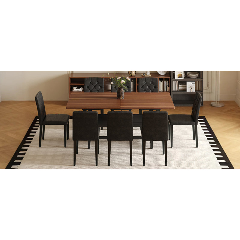Ensemble de table de salle à manger en noyer avec rangement, 8 chaises ergonomiques en PU, de style moderne