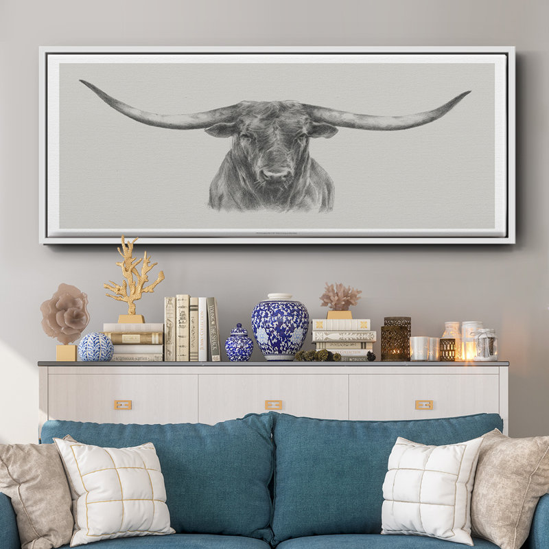 Longhorn bull - toile encadrée, H 20 po x l 50 po