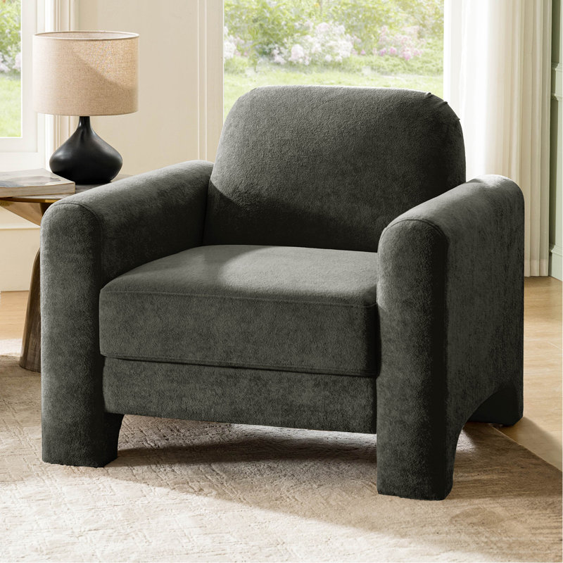 Gabriel Modern 91CM Wide Curved Chenille Armchair, Grey