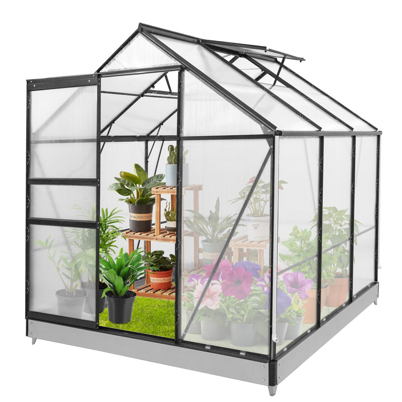 Serre de loisir en polycarbonate à structure en aluminium 6,2 pi x 6,2 pi, Gris, L 6,2 pi x P 6,2 pi x H 6,8 pi