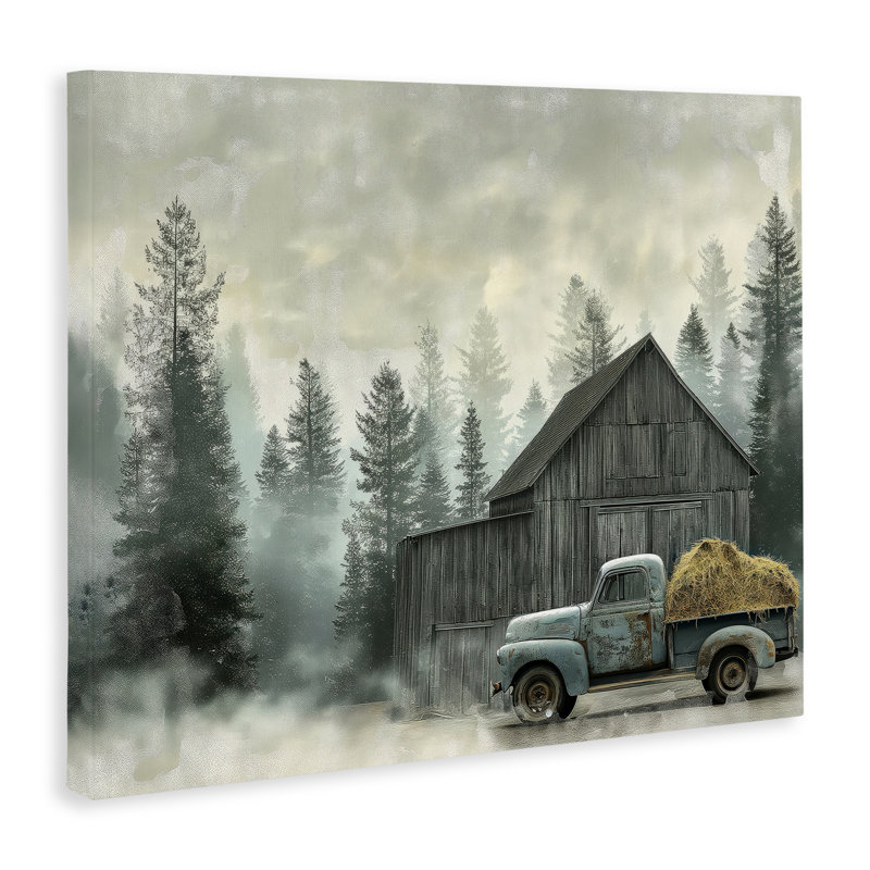 Toile rétro «Pickup at Misty Barn», conception par Imagine It Images, H 24 po x l 30 po